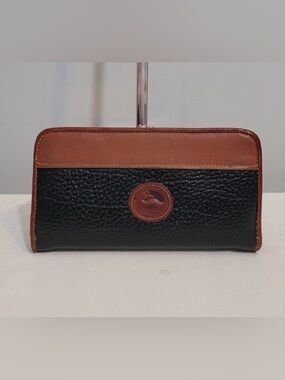 Vintage Dooney & Bourke AWL Black and Brown Pebbled Leather  Checkbook Wallet